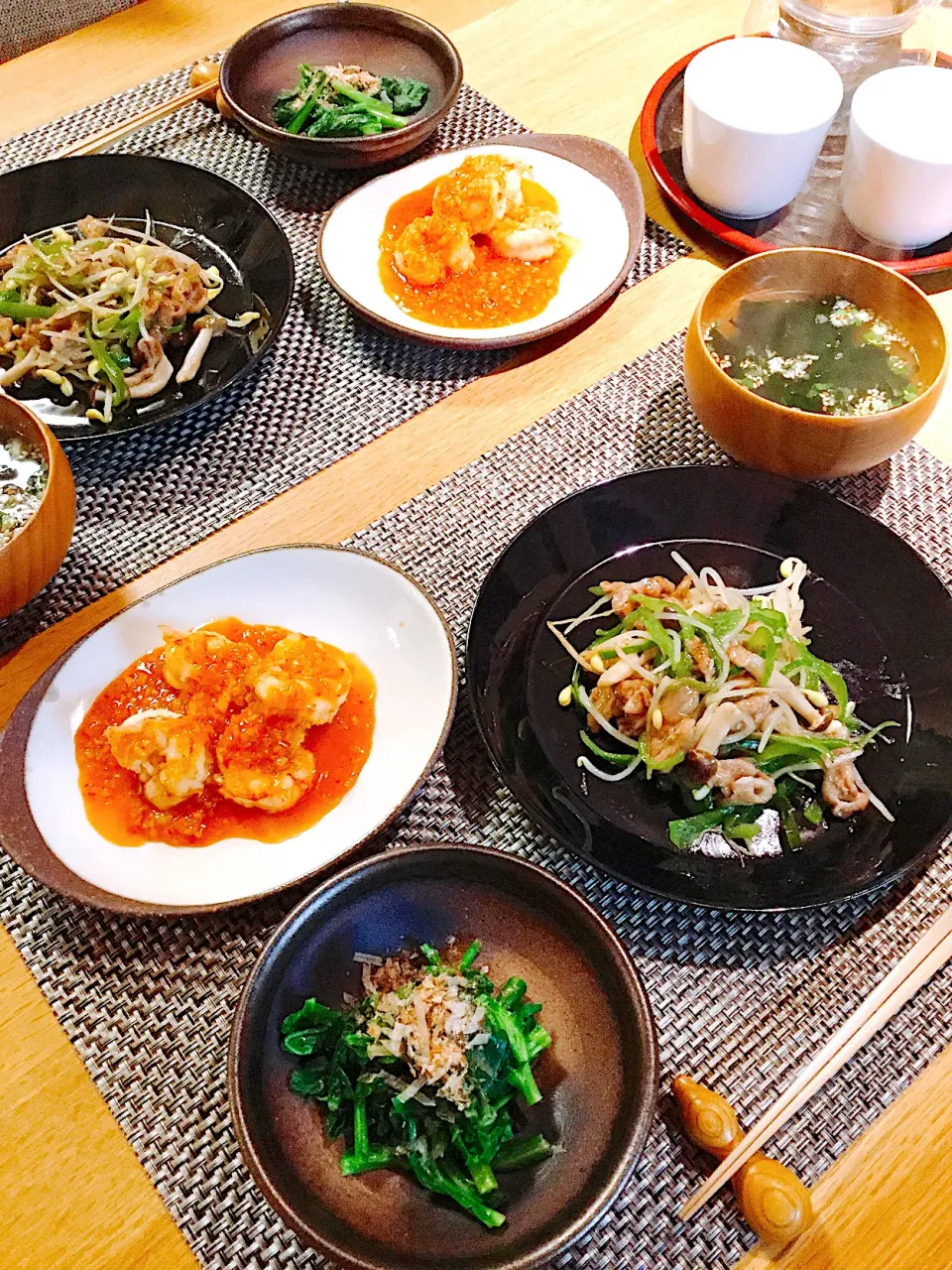 海老チリ、豚肉と野菜醤油麹炒め|papinさん