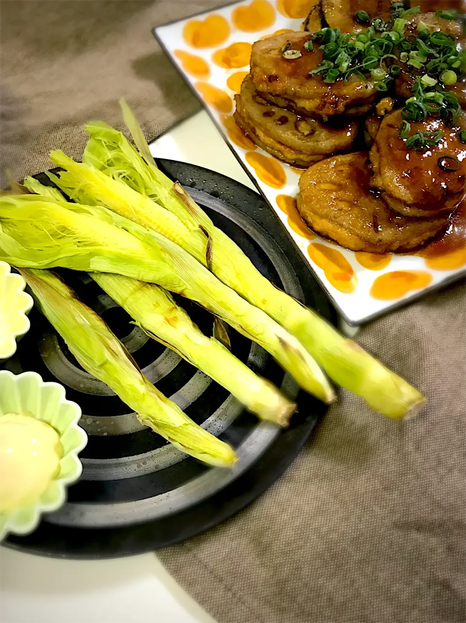 ヤングコーンの丸焼きと蓮根のはさみ焼き|ミーさん