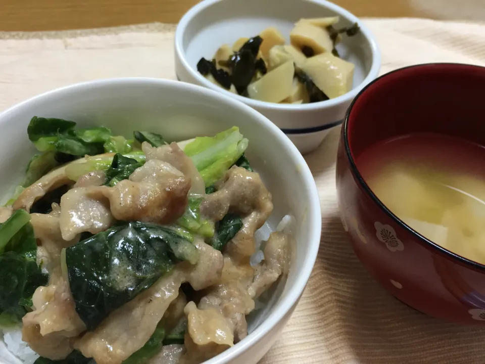 Snapdishの料理写真:春キャベツと豚バラ肉の味噌マヨ丼|まりこさん