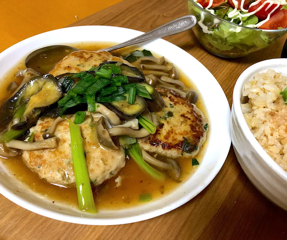 今日の夕飯　豆腐つくね餡かけ　生姜ご飯|チャコさん