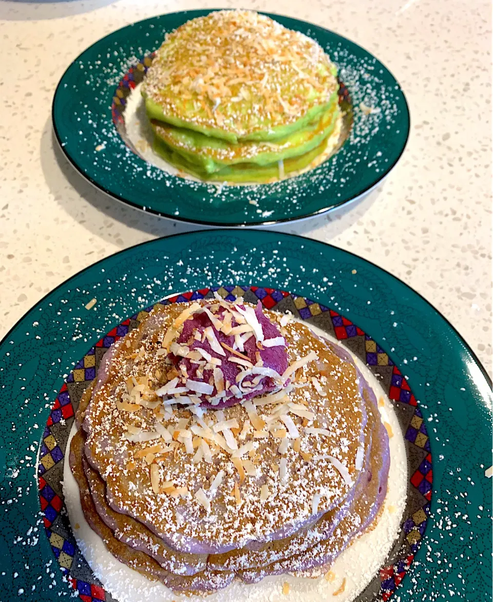 Snapdishの料理写真:Ube💜& Buko Pandan💚 Pancakes|🌺IAnneさん