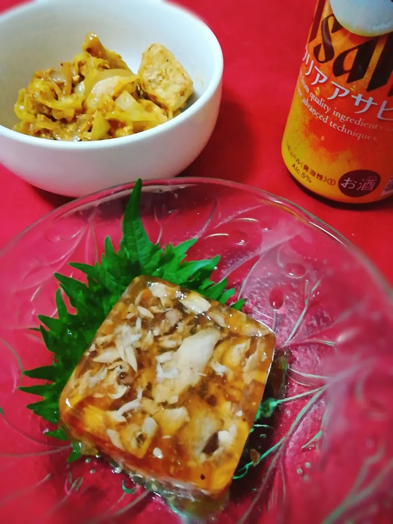 鰤の煮こごり　鶏とキャベツのカレー炒め|つばささん