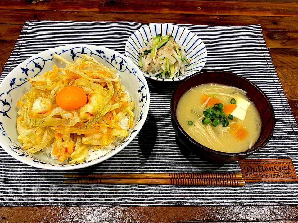 かき揚げ丼.味噌汁.ツナサラダ|kaeさん