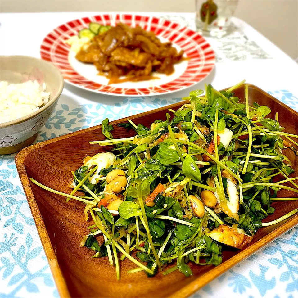 ぷっくりんこ💙さんの料理 切干大根と豆苗と竹輪の梅だれサラダ|りさこさん