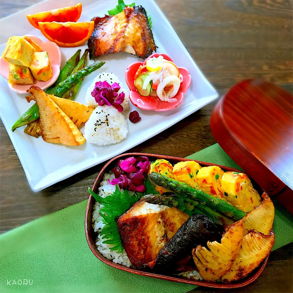 Snapdishの料理写真:鯖の西京焼きと焼き春野菜BENTO＆LUNCH|かおちゃんさん