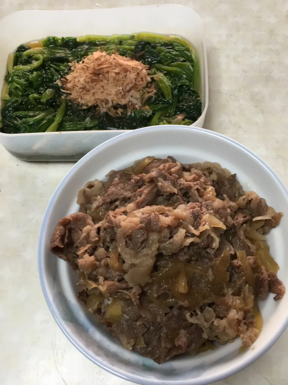 Snapdishの料理写真:牛丼とほうれん草のお浸し|aさん