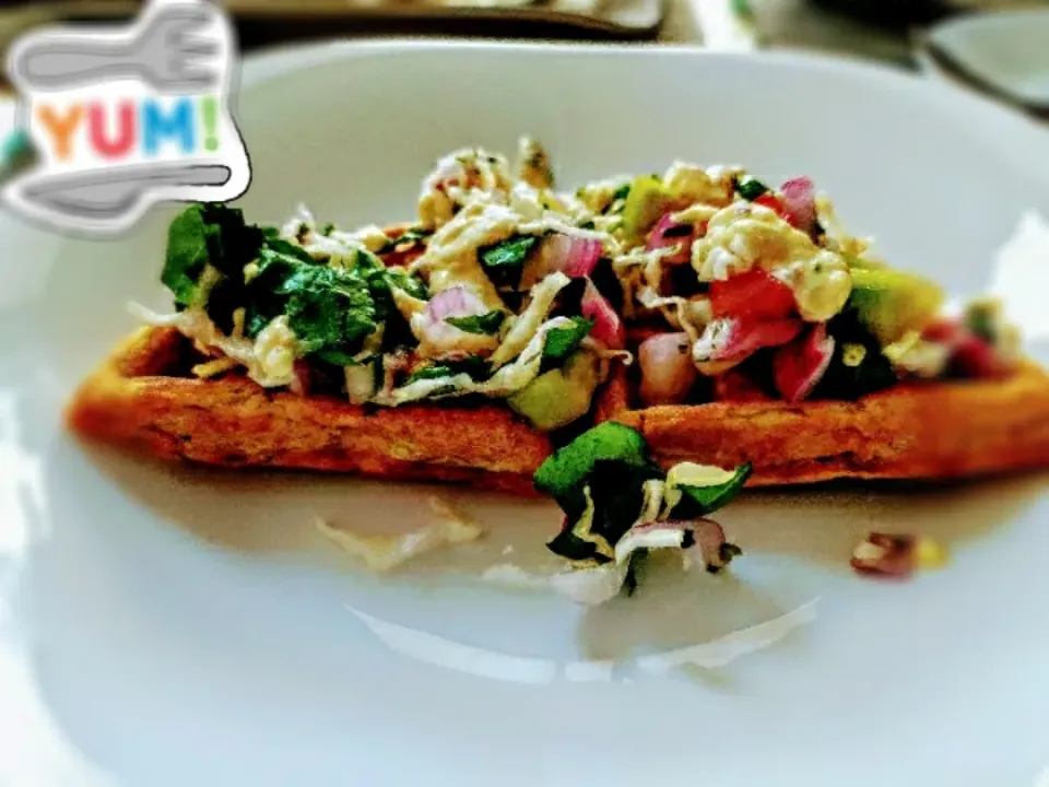 Chickpea Waffle with Salad and Tahini|shwetaさん