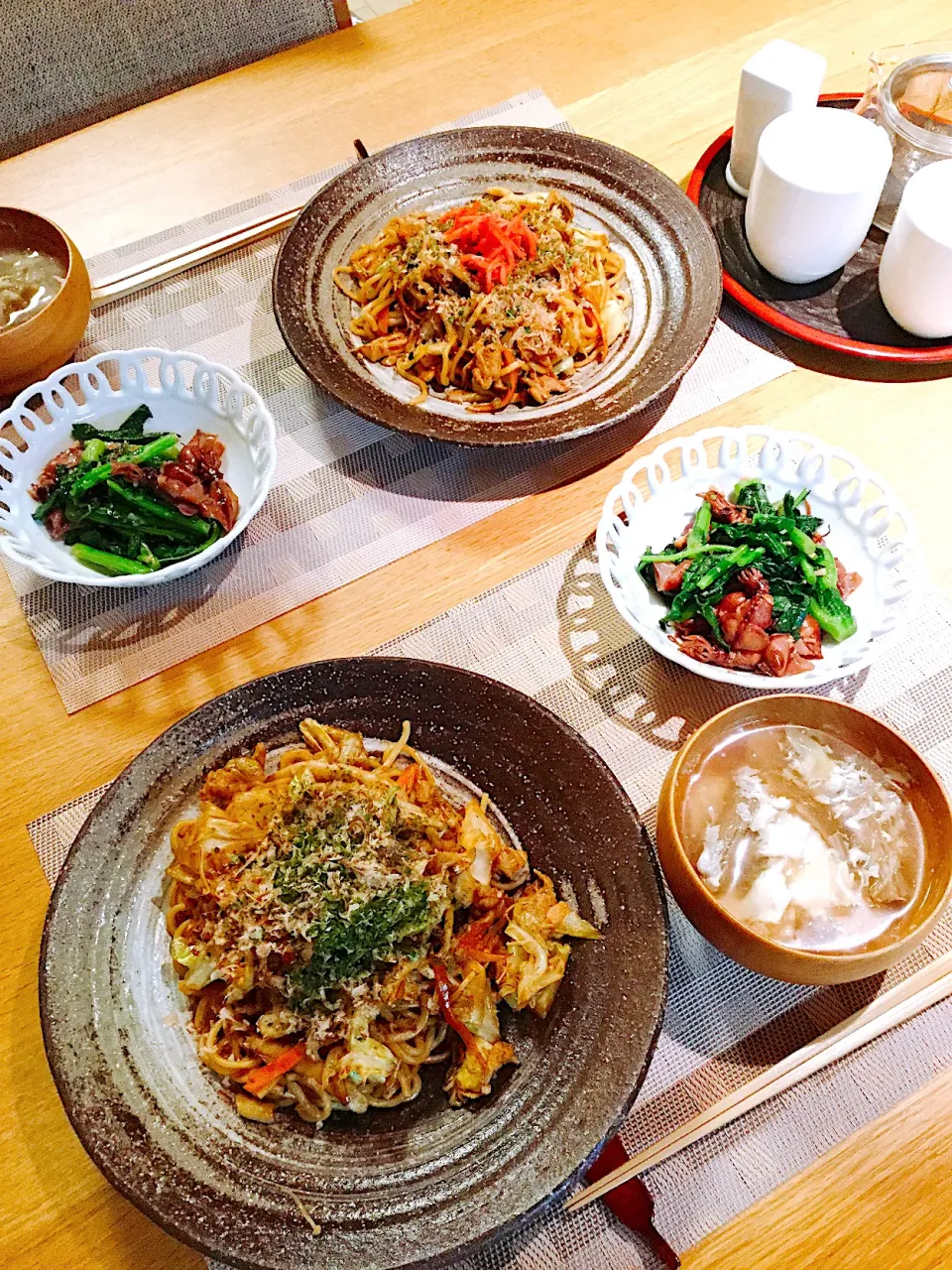 焼きそば、蛍イカと青菜ニンニク炒め|papinさん