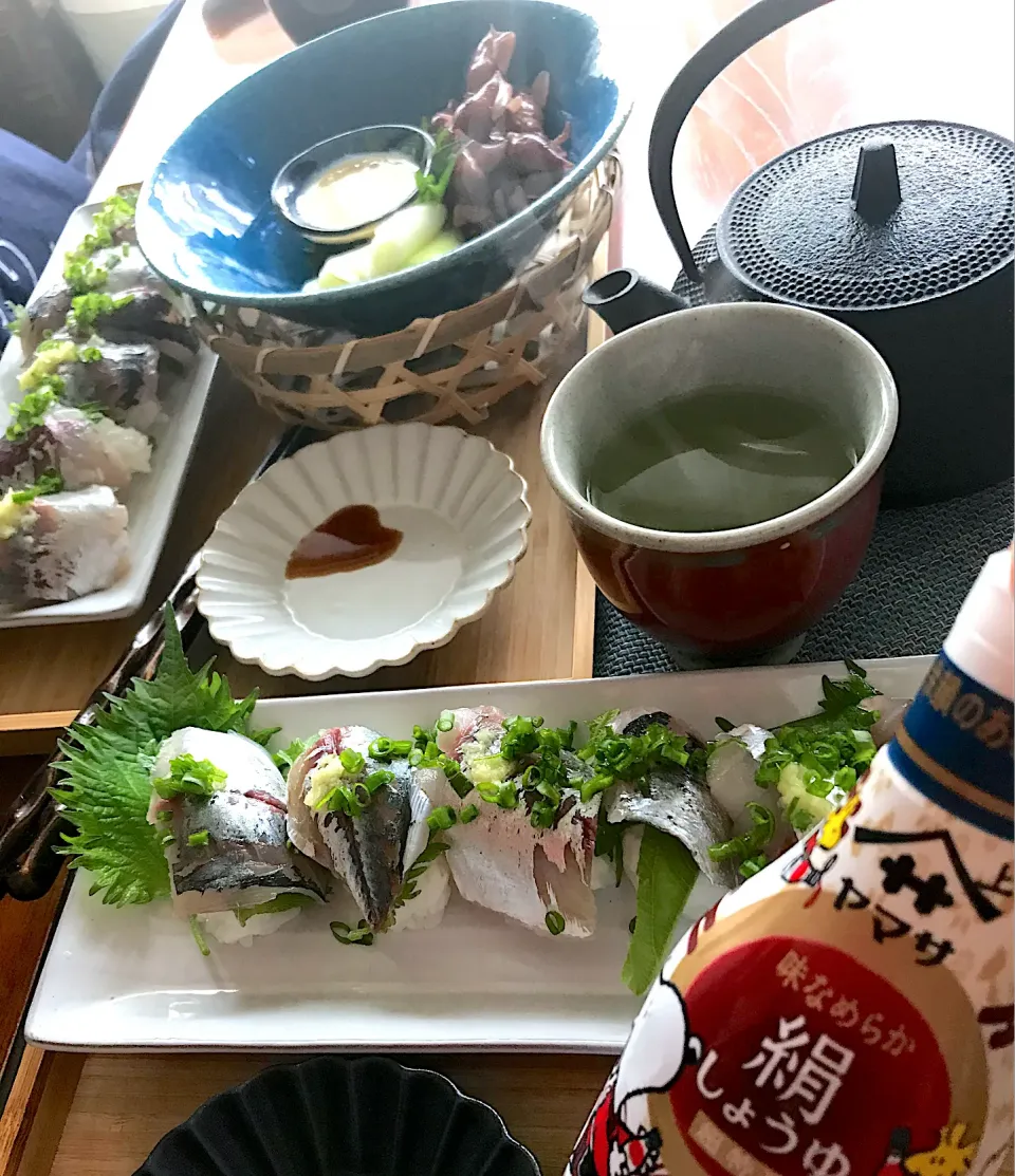 Snapdishの料理写真:鯵寿司とホタルイカの酢味噌和え|シュトママさん