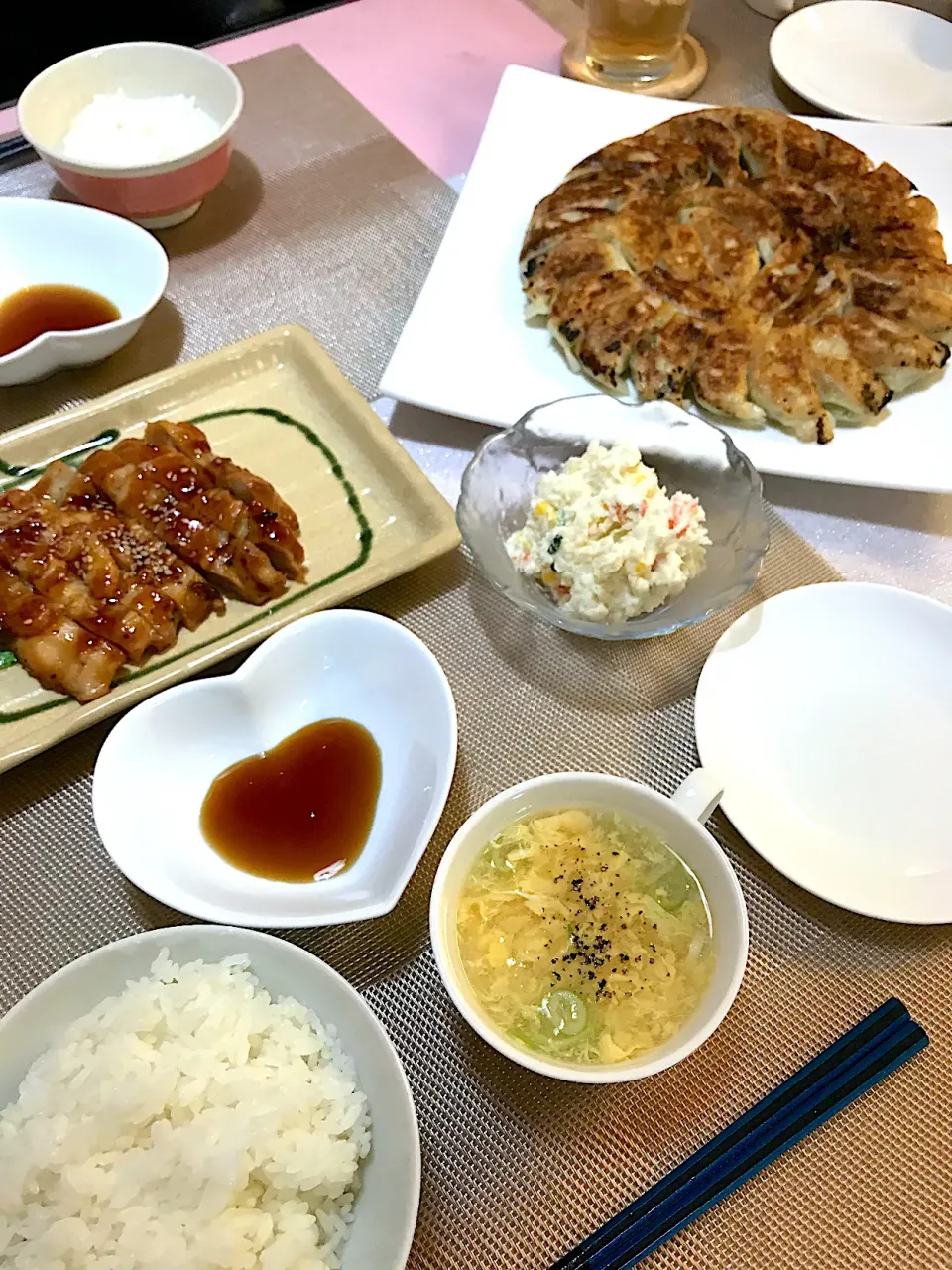 餃子andチキン照り焼き|お豆さん