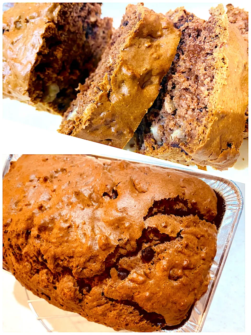 Snapdishの料理写真:Banana, chocolate chip, almond slice, Cocoa bound cake.|Megさん