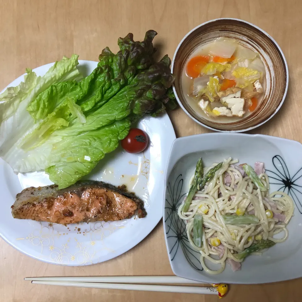 鮭のムニエル、スパゲッティサラダ、さっと煮|Rioさん