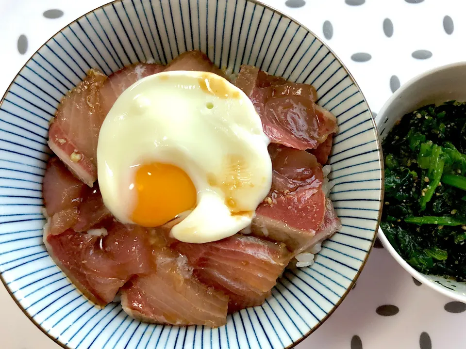 #ブリのヅケ丼　#ほうれん草の胡麻和え|トリさん