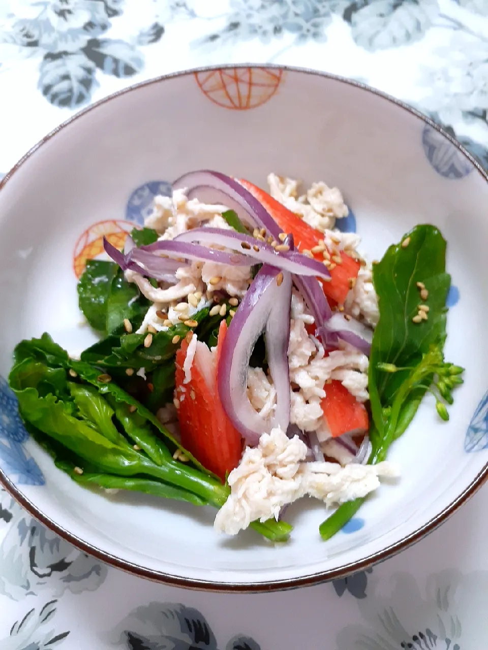 🔷🦀蟹酢で簡単！農家さんの朝採り野菜🍀キャベツなばなと鶏ササミの酢の物🔷|@きなこさん