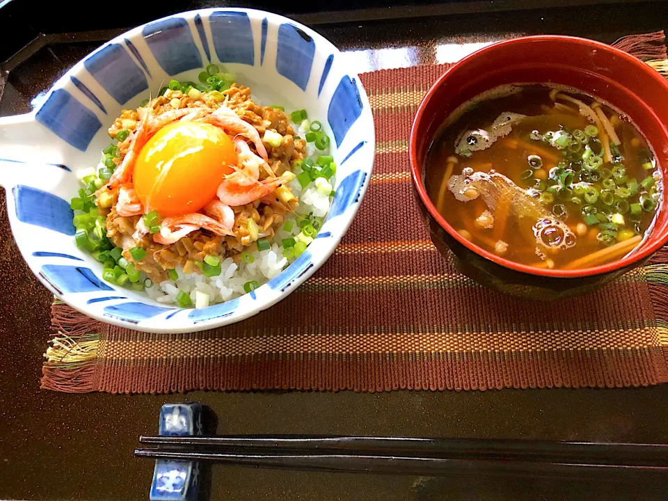 叩き納豆丼釜揚げ桜エビのせ♪|ちーちさん