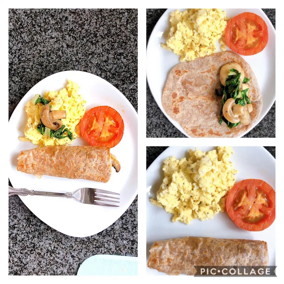 Snapdishの料理写真:Chippati with mushroom n spinach and scrambled eggs|China☺️さん