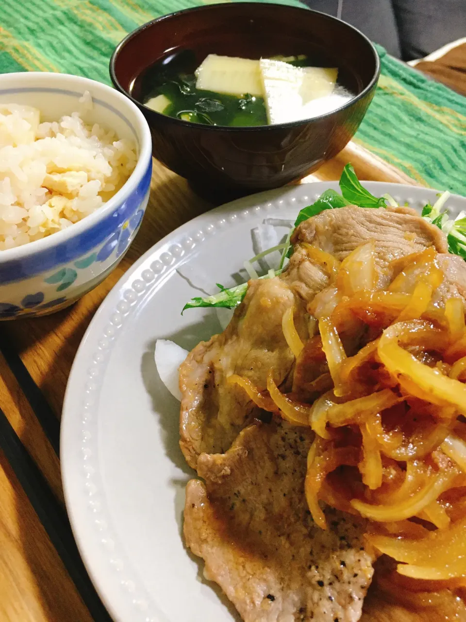 竹の子ご飯と若竹吸い物と生姜焼き|マイキーさん