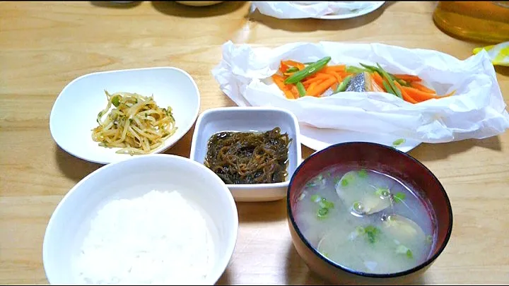 夕飯：鮭と野菜の蒸し焼き|ももさん