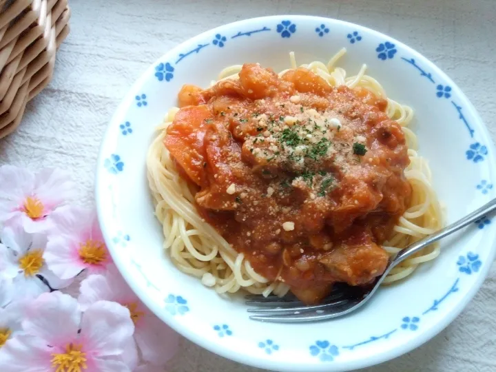 ✽チキンのトマト煮込みパスタ🍝✽|＊抹茶＊さん