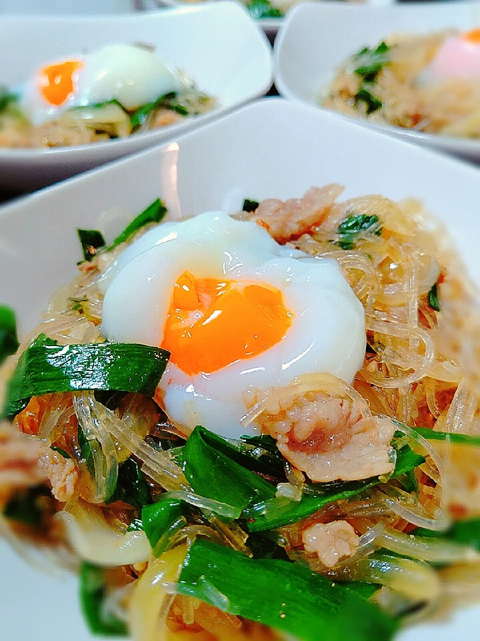 ニラ豚春雨炒め温玉のっけ～♪♪|砂糖味屋キッチンさん