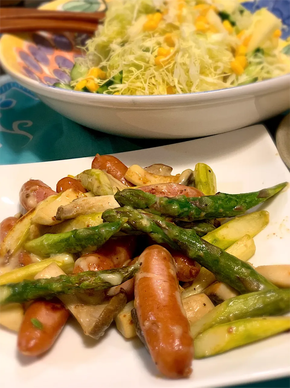 うちご飯　アスパラとエリンギ、ウインナー炒め|🌸ぴくしー🌸さん