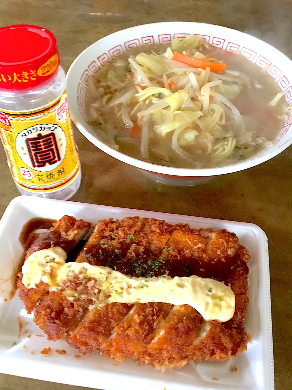 若鶏のチキンカツハーフ、久留米ラーメン💖|Norio Fukudaさん