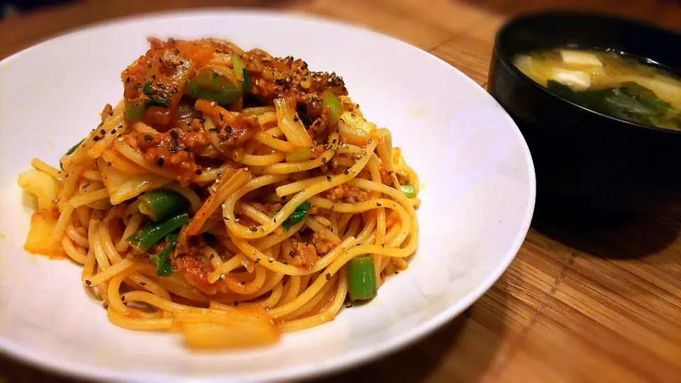 ひき肉と白菜のﾊﾟｽﾀ～🍝
の晩ごはん✨|kaz(*･ω･)さん