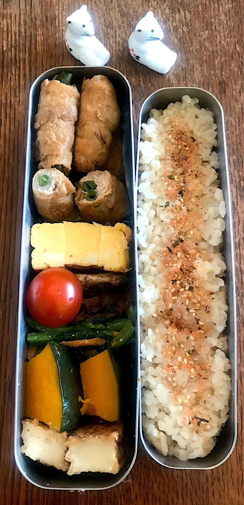 Snapdishの料理写真:ランチ #ロウカット玄米  #お弁当  #お弁当記録  #サーモス  #インゲンの豚肉巻き|小松菜さん