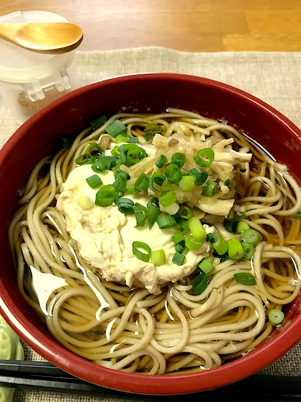 落とし卵蕎麦×きのこのみぞれ煮|morimi32さん