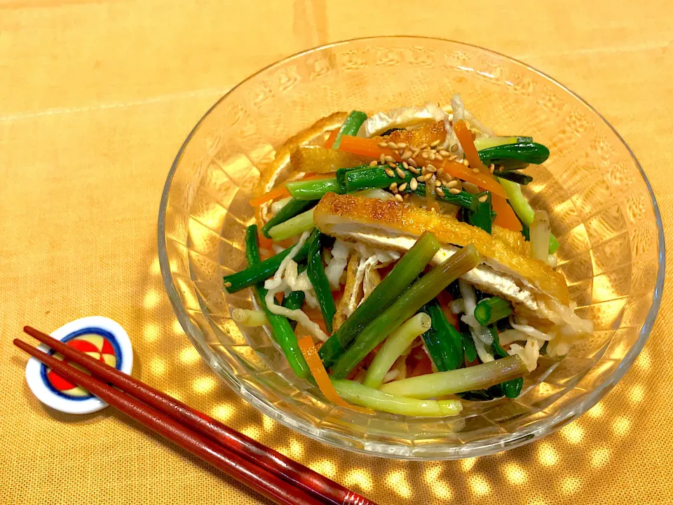 行者ニンニクと焼き油揚げと切り干し大根のナムル|えむにこさん