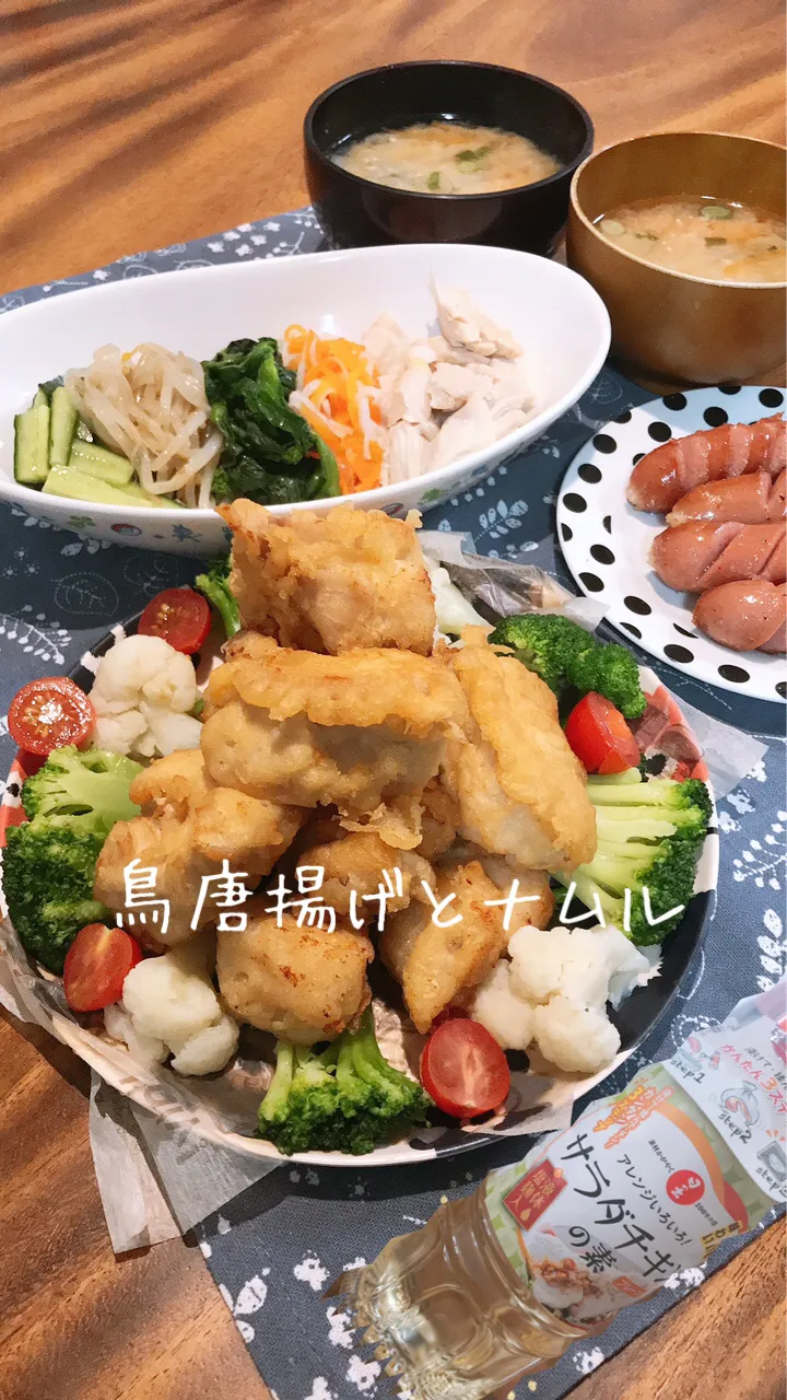 Snapdishの料理写真:❀︎鳥唐揚げとナムル❀︎#サラダチキンの素|🌼はなちゃん🌼さん