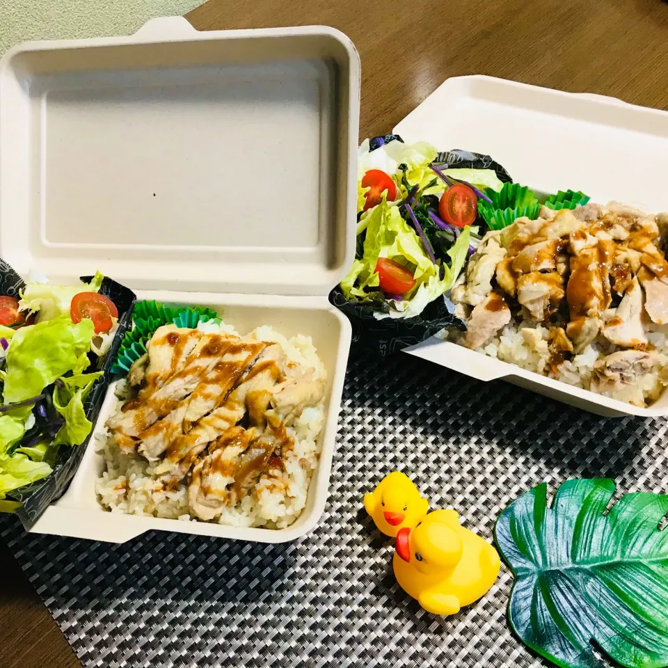 『海南鶏飯と紫水菜のサラダ』お弁当🍱|nailsbayさん