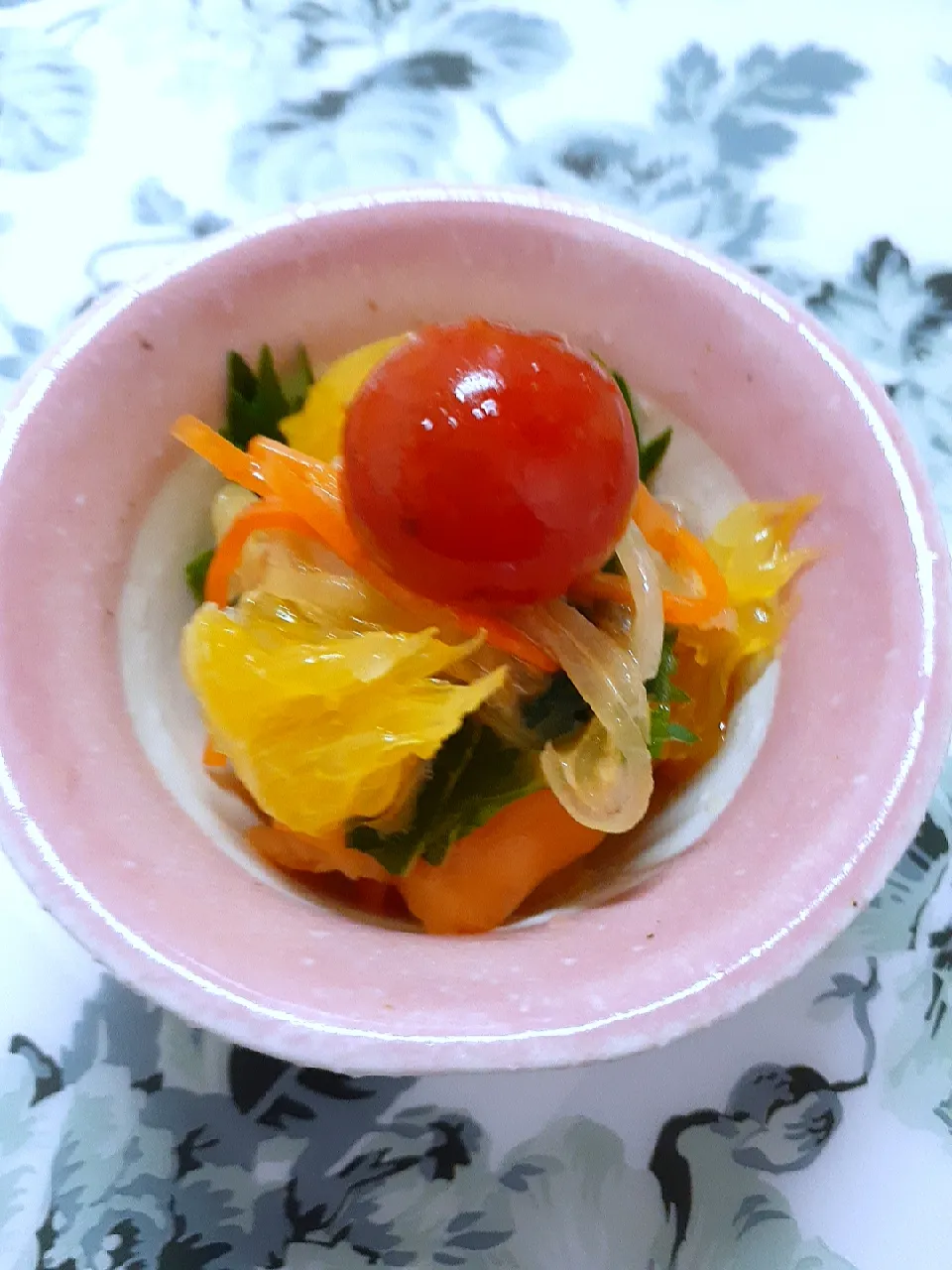 🔷甘夏🍊サーモン&なます&紫蘇➡️ミニトマト🍅レンチンマリネがドレッシング🔷|@きなこさん