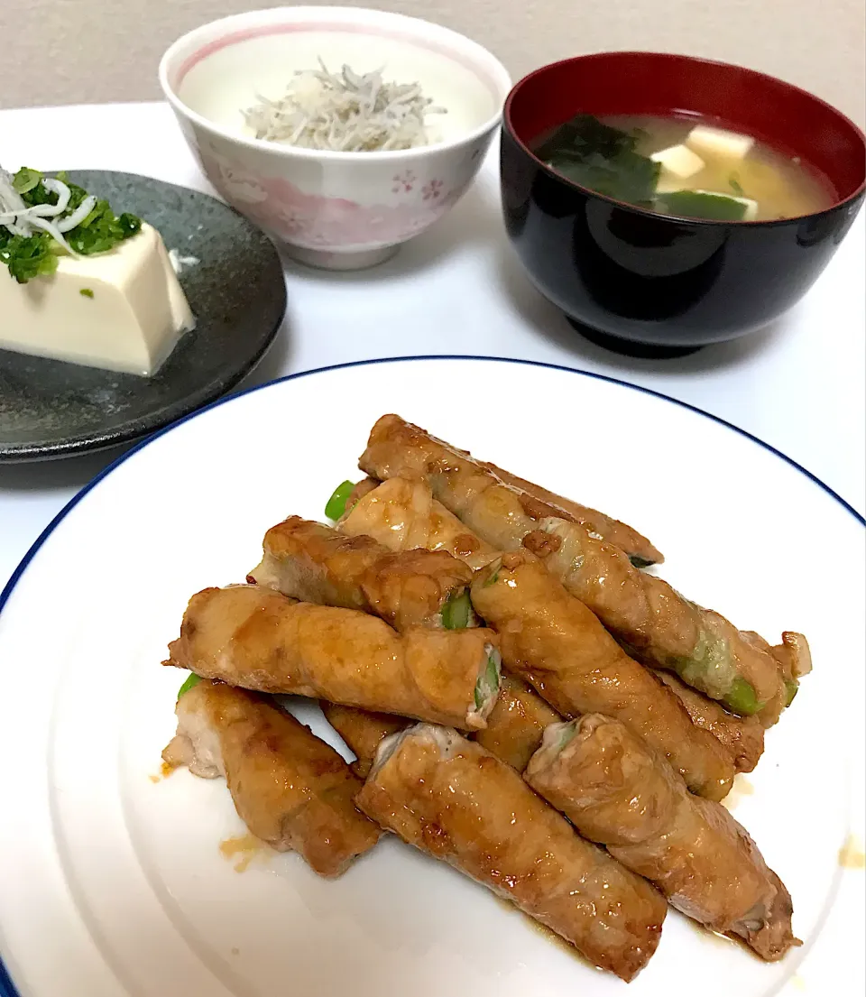 アスパラ豚巻き、しらすご飯|Masamiさん