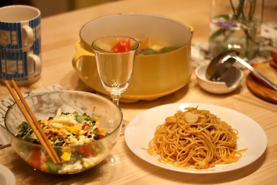 ポトフとアンチョビパスタとレモンサラダ|もちあざらしさん