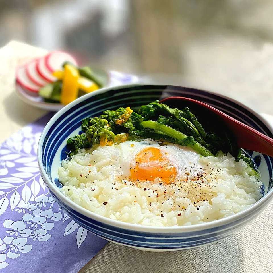 昼ごはん　うさかめさんの菜花雑炊|砂雪さん