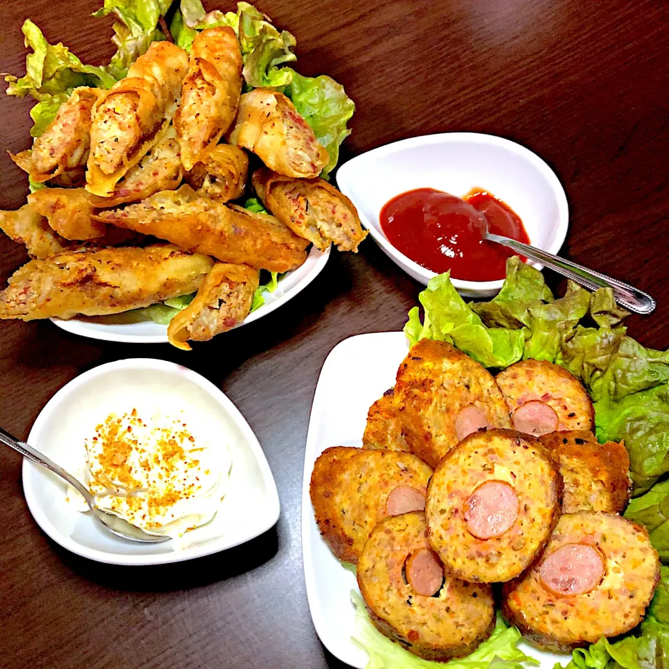 Fried Shanghai Springrolls and Pork Embutido with sausage|Laarni Nabongさん