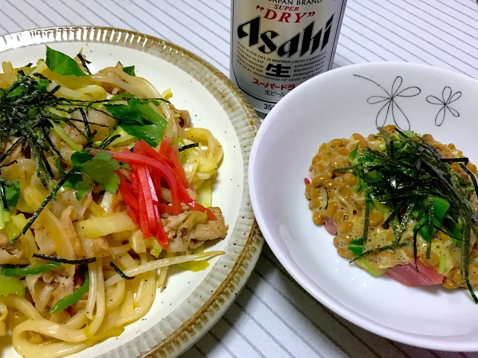 焼うどんとマグロ納豆|まさとさん