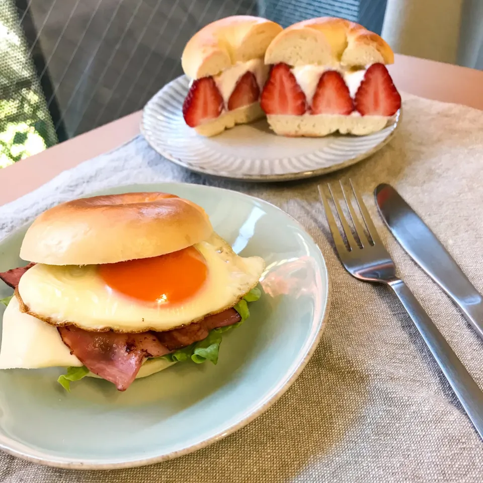 ベーグルサンド朝食|みかん🍊さん