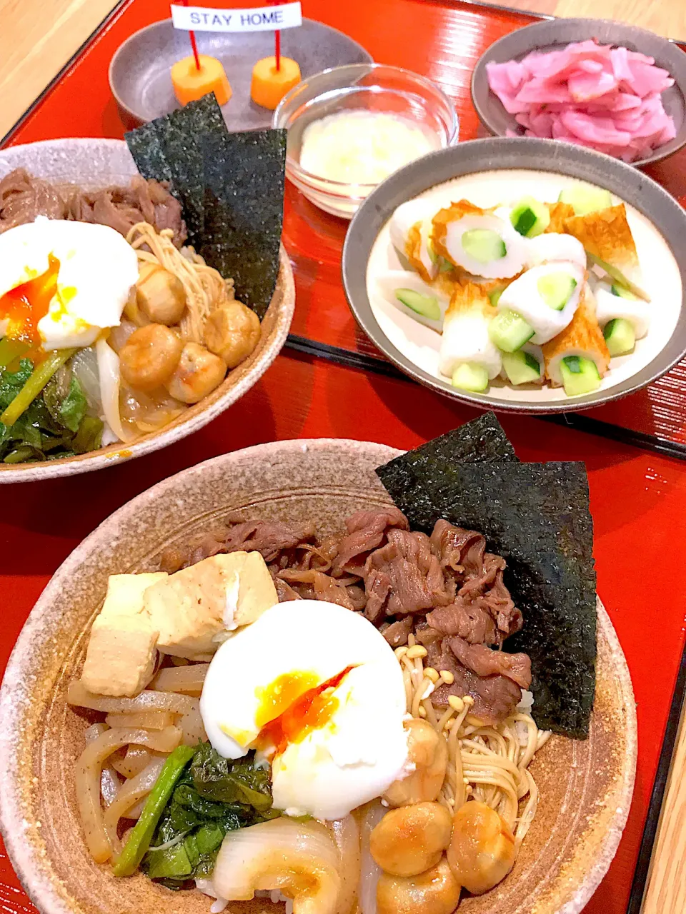 すき焼き丼、竹輪きゅうり🥒詰め|yukinnkoさん