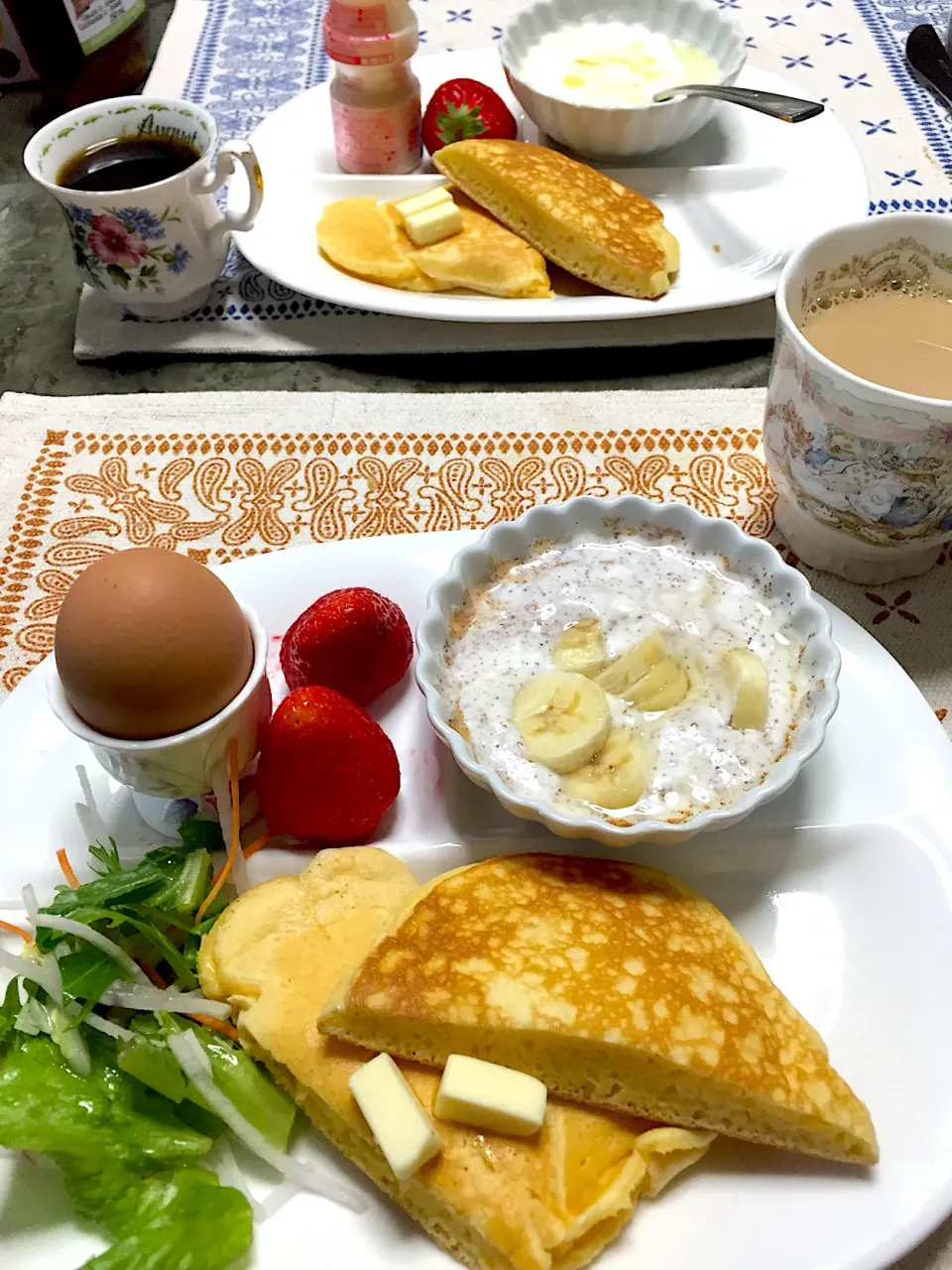 Snapdishの料理写真:パンケーキの朝ごはん|キヨモモちゃんさん