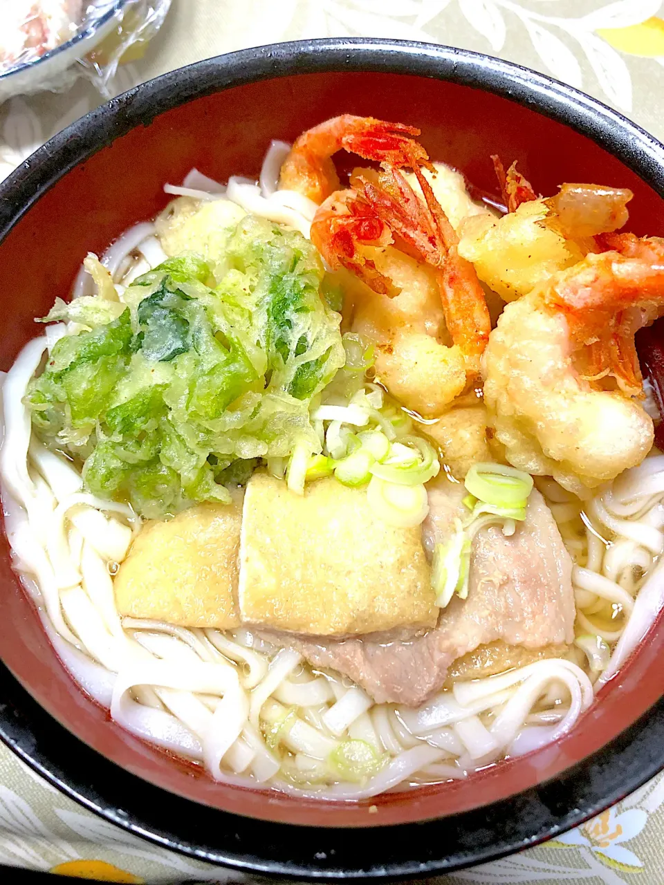 秋田稲庭うどん（佐藤養助商店）アオサと小海老の天ぷら添え|佐藤まさかつさん