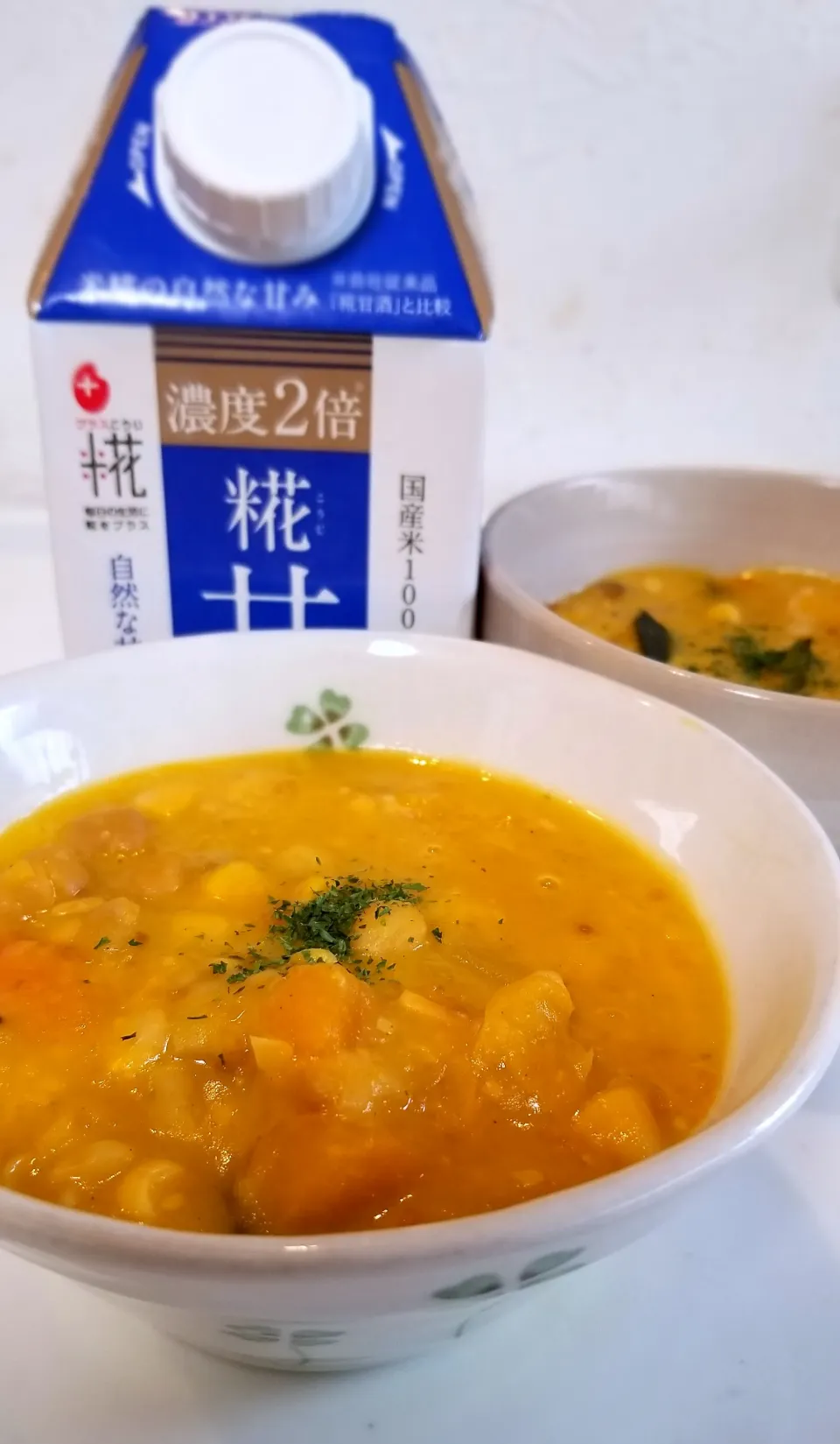 Snapdishの料理写真:野菜たっぷりコーンとチーズの豆乳甘酒スープ|ゆきこさん