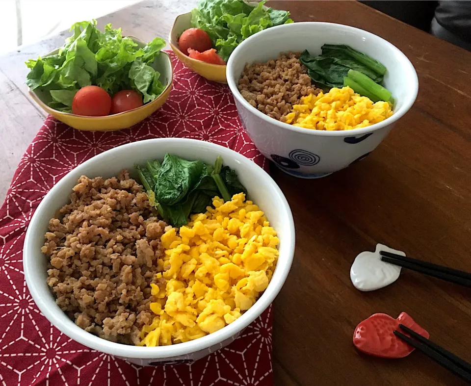 Snapdishの料理写真:☆Yumi☆さんの料理 そぼろ丼 💚💛🧡|nainaiさん