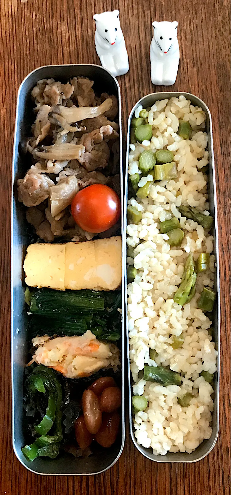 ランチ #アスパラごはん  #お弁当  #お弁当記録  #サーモス  #生姜焼き弁当  #ロウカット玄米|小松菜さん