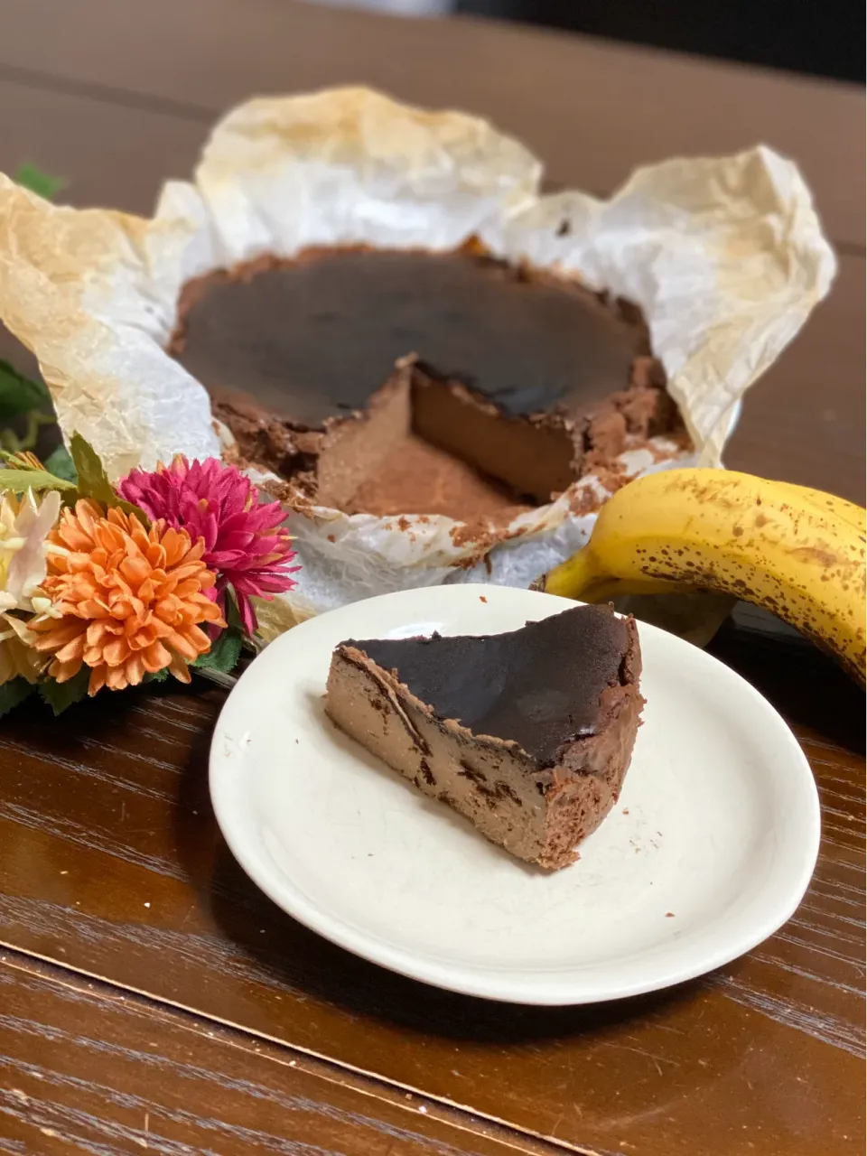 Snapdishの料理写真:チョコバナナバスクチーズケーキ|TOMOさん