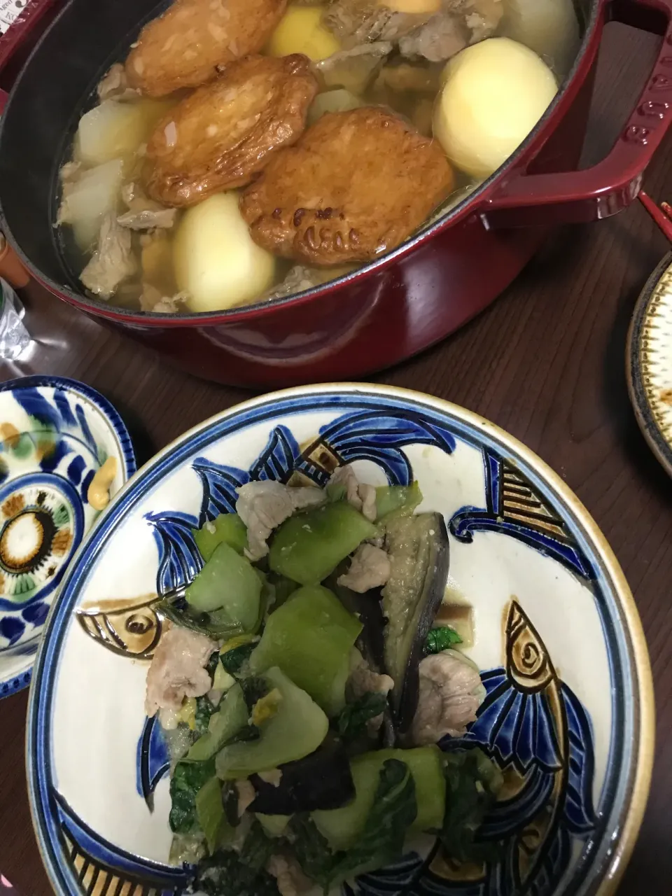 4月22日晩ご飯。青梗菜とナスの味噌炒め、おでん🍢|あやさん