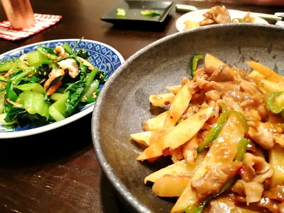 ○土豆肉絲○チンゲンサイと小ねぎの塩ごま和え|おぞもじさん