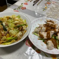 Snapdishの料理写真:キャベツの胡麻味噌和えと棒棒鶏|shanxiaさん