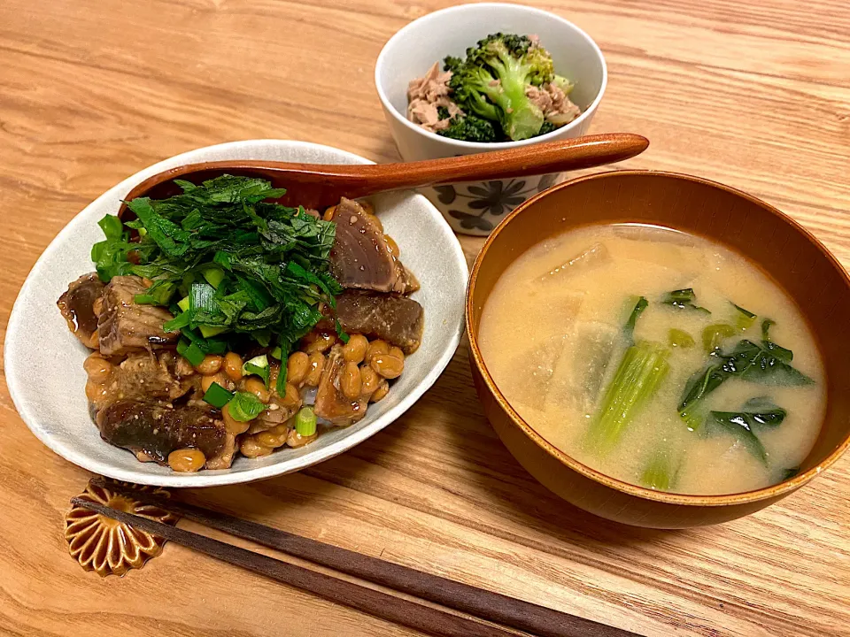 かつおのたたき&納豆漬け丼 タンパク質もりもりメニュー|yunさん